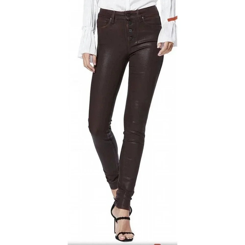 PAIGE Dark Brown Coated Skinny Jeans